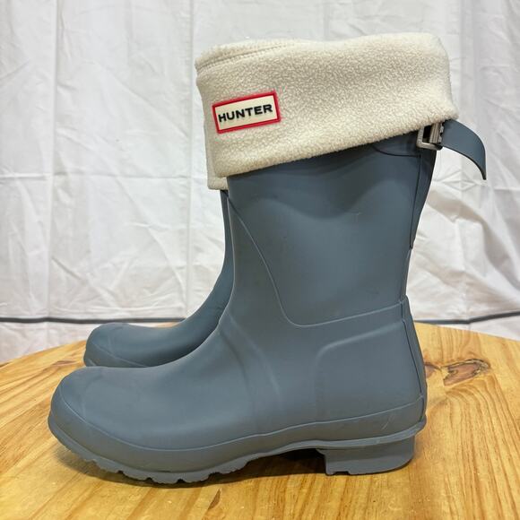 Hunter Rubber Waterproof Short Boot with Socks Liner Blue/White Women's Size 10 - Picture 1 of 8